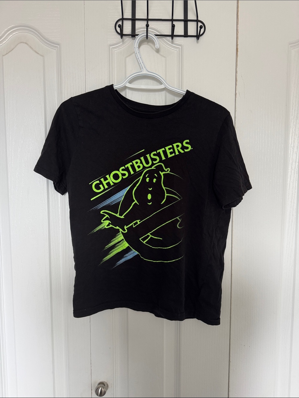 Ghostbusters Graphic Tee Black Neon Green Logo Short Sleeve Shirt Size 14-16